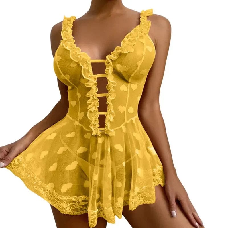 yellow 1 / XL Sexy Lingerie for Woman Transparent Dress Crotchless Dress Female Erotic Costume Sexy Deep V Neck Underwear Set Nightgown