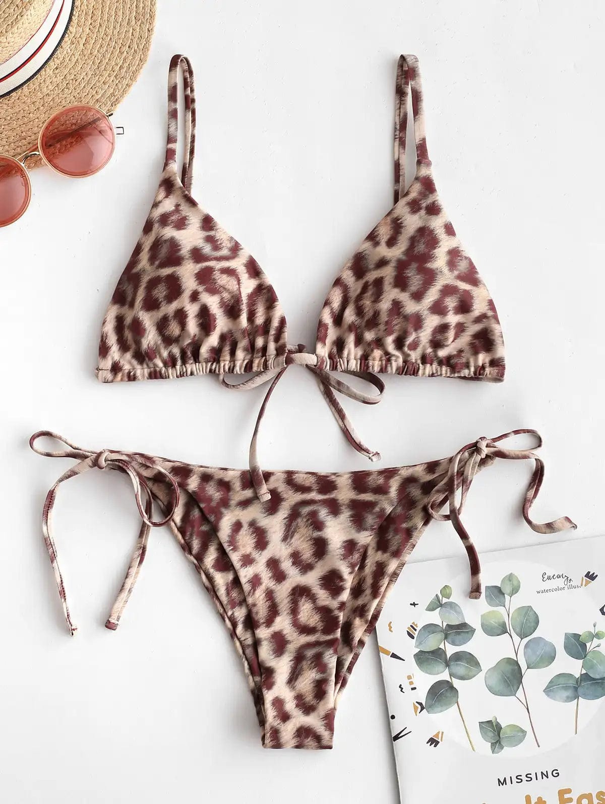 Yellow / S Animal Triangle String Bikinis 2024 Women Leopard