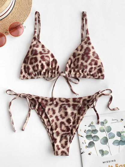 Yellow / S Animal Triangle String Bikinis 2024 Women Leopard