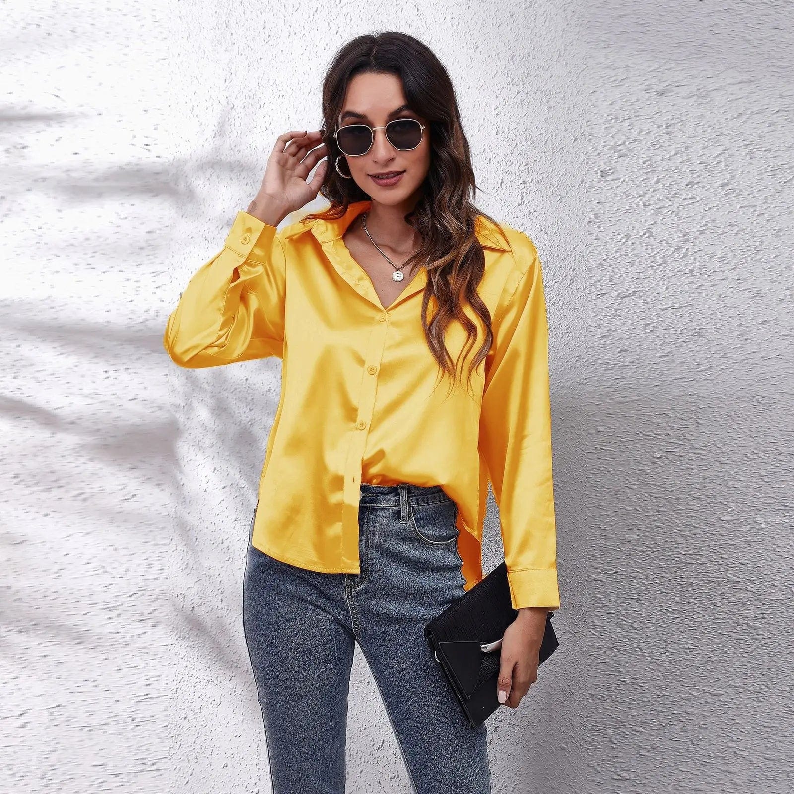 yellow / S Satin Blouse Shirt Silk Tops Elegant Long Sleeve Loose Womens Blouses Camisas De Mujer Spring Autumn Streetwear Women Clothes