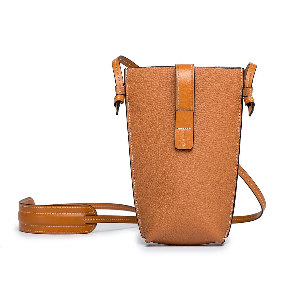 yellowish brown Genuine Leather Women Shoulder Bags Luxury Brands Mini Female Mobile Phone Bag High Quality Women Handbags Female Messenger Bag